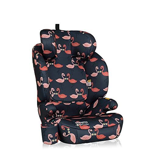 Cosatto Ninja 2 iSize Car Seat: From 100-150cm, Approx 4 Years - 12 Years, R129 High Back Booster, 10 Position Headrest, Easy Install Seatbelt or ISOFIX Fitting, Forward Facing (Pretty Flamingo)